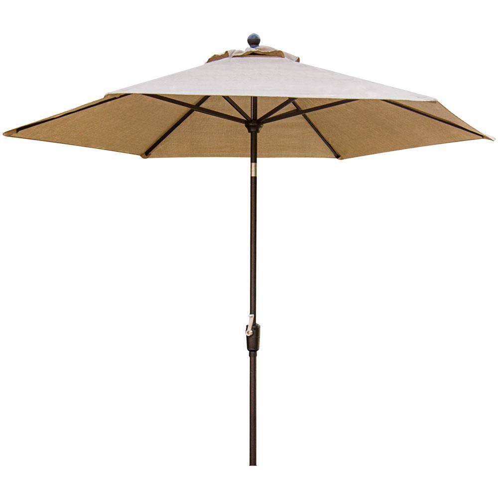 Hanover Traditions 9-Piece Tan Cushioned Aluminum Outdoor Dining Set with Umbrella