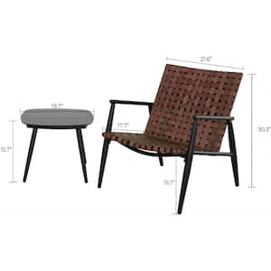 3-Piece Wicker Rattan Outdoor Bistro Set Patio Adirondack Chairs and Side Table Set