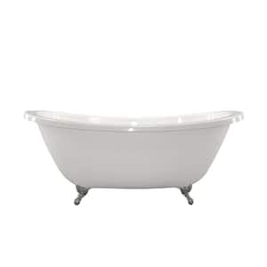 Andrea 6 ft. Center Drain Solid Surface Claw Foot Double Slipper Tub in White