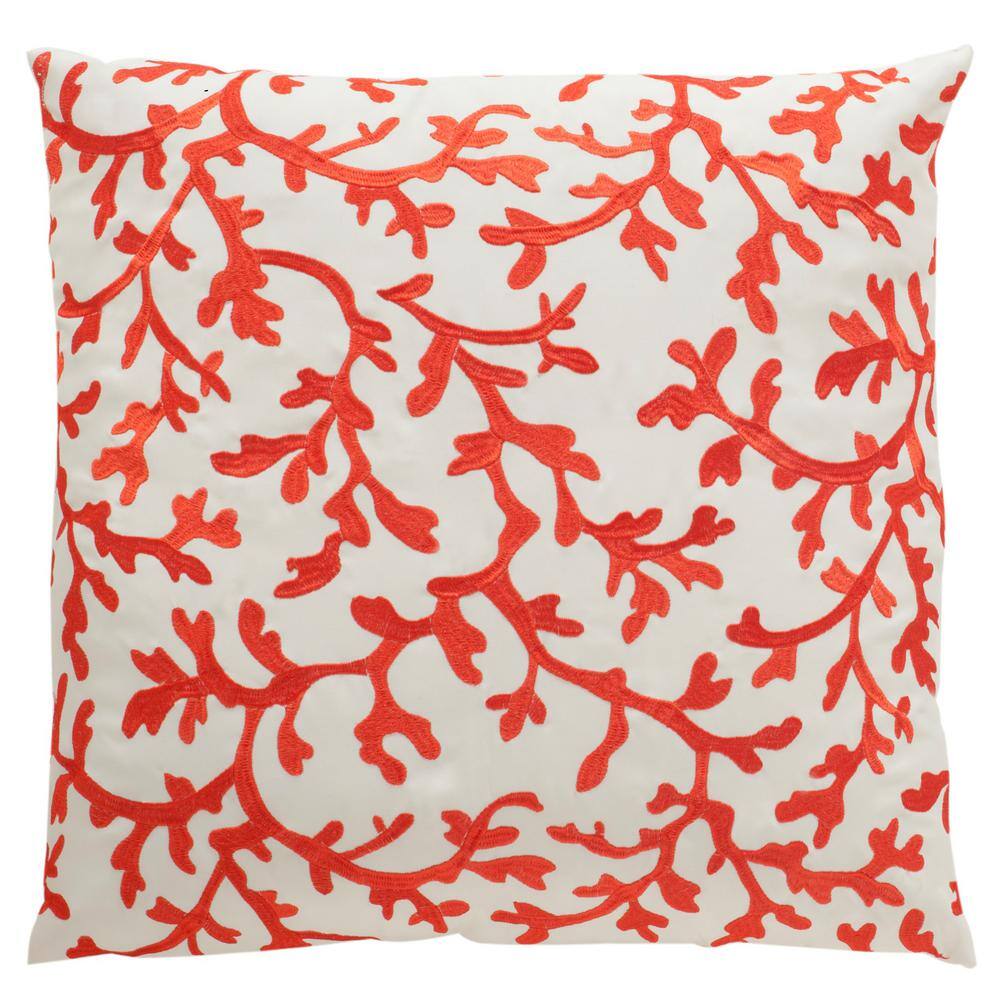 Coral Embroidered White and Red Outdoor Square Pillow Set
