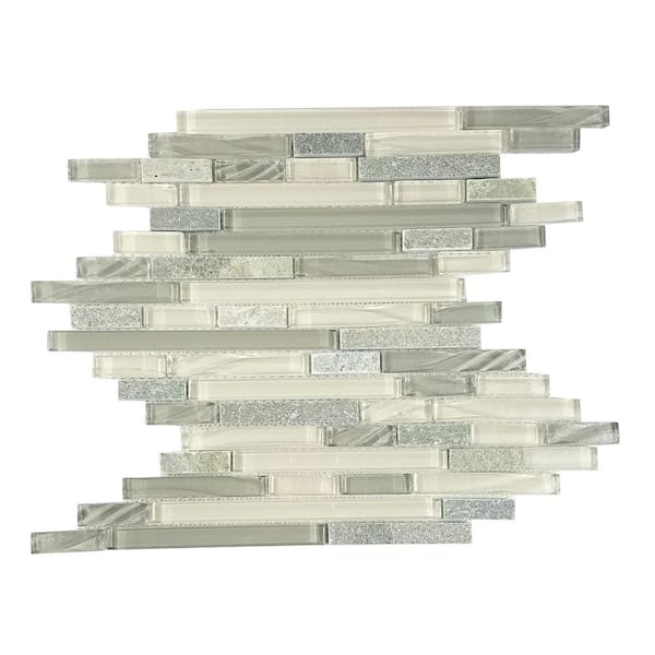 New Era Shell Gray 12 in. x 12 in. Linear Glass and Stone Mosaic Wall Pool Backsplash Tile (8.16 sq.ft./Case)