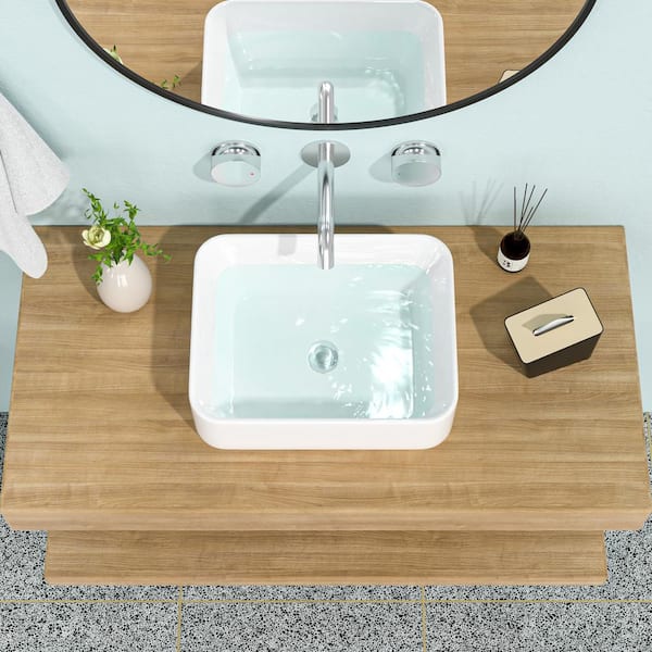 Unbranded 19 in . Vessel Rectangular Bathroom Sink in White Ceramic
