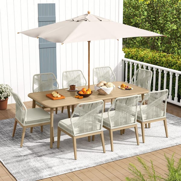 EGEIROSLIFE LuxeCraft 9-Piece Natural Wood Grain Aluminum Outdoor