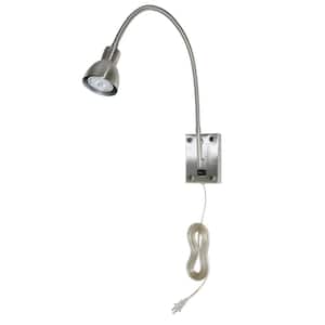 30.38 in. H 1-Light Brushed Steel Gooseneck Wall Sconce with LED Bulb