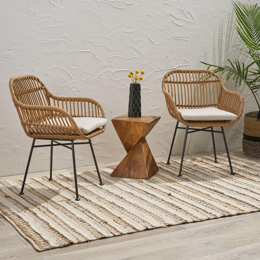 Curved Gray Rattan Outdoor Accent Chair Set with Cushions