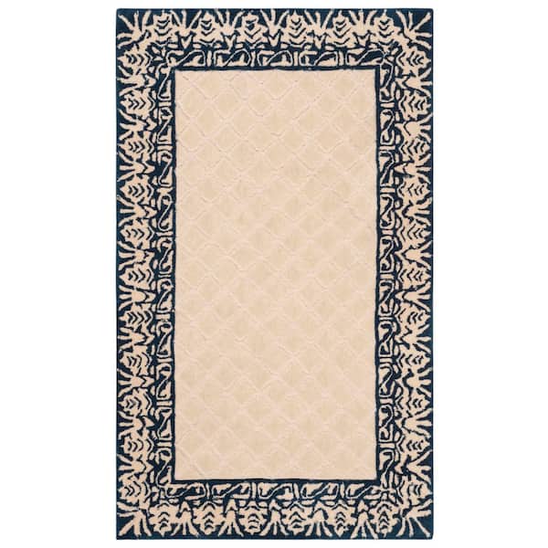 Total Performance 4 ft. x 6 ft. Navy Diamond Border Area Rug