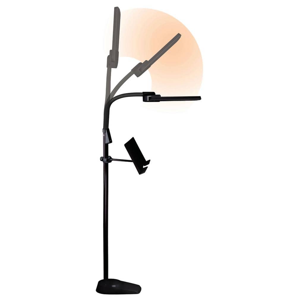 Black Adjustable LED Floor Lamp with USB Charging Port