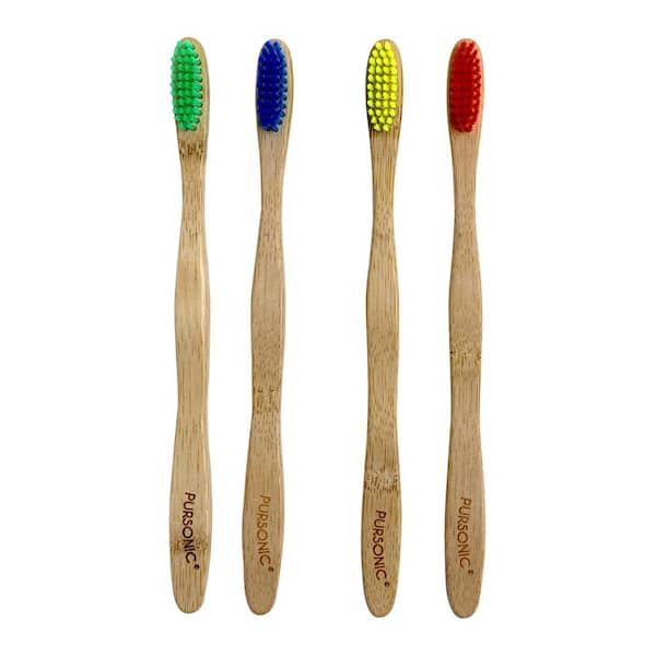 PURSONIC Eco Bamboo Toothbrushes with Soft Nylon Bristles (4-Pack)