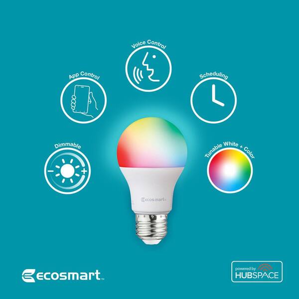 EcoSmart New Home Bundle: A19 Smart Bulb, Smart Thermostat, Smart Light Switch, Smart Fingerprint Deadbolt, Powered by Hubspace