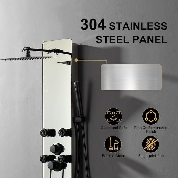 8-Jet Multifunction Shower Panel System with Adjustable Rainfall Showerhead and Handheld in Black Nickel