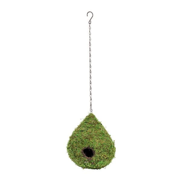 10 In. by 13 In. Medium Birdhouse Raindrop with Green Moss