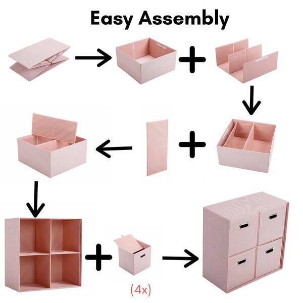 BirdRock Home Navy Linen Cube Organizer Shelf with 4 Storage Bins