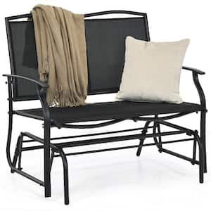 2-Person Black Wicker Patio Glider Rocking Bench Double Chair Loveseat Outdoor Bench