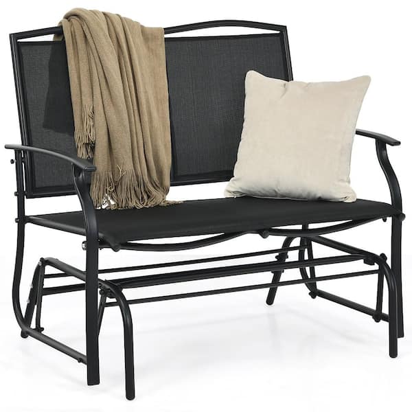 2-Person Black Wicker Patio Glider Rocking Bench Double Chair Loveseat Outdoor Bench