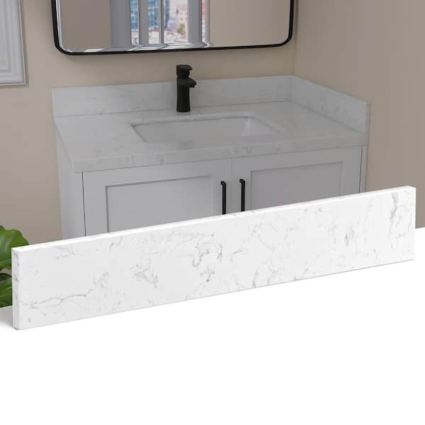 Cala 21 in. W Cultured Marble Vanity Sidesplash for Countertop Bathroom Sink Backsplash Splash Guard in Carrara White