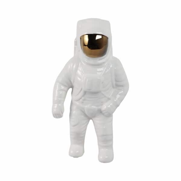White 6 in. x 11 in. Modern Stoneware and Ceramic Astronaut Sleek Space Figurine