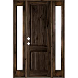 58 in. x 96 in. Rustic Knotty Alder Square Top Right-Hand/Inswing Clear Glass Black Stain Wood Prehung Front Door w/DFSL