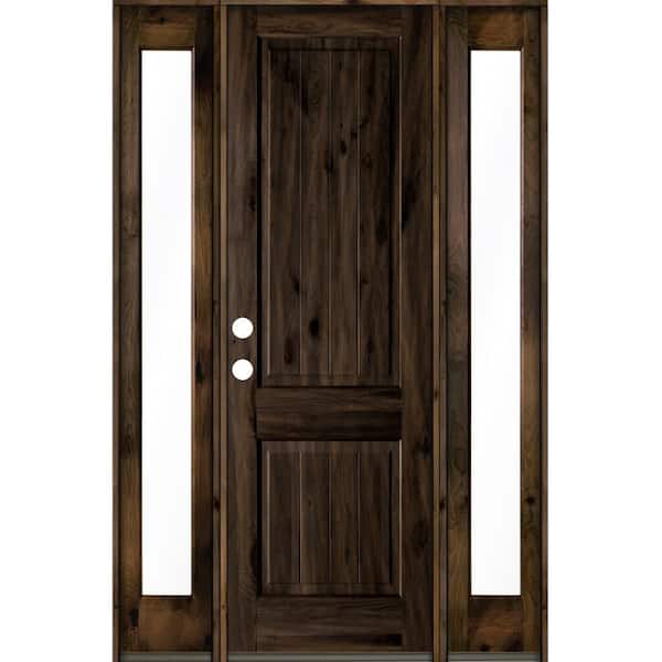 Krosswood Doors 58 in. x 96 in. Rustic Knotty Alder Square Top Right-Hand/Inswing Clear Glass Black Stain Wood Prehung Front Door w/DFSL