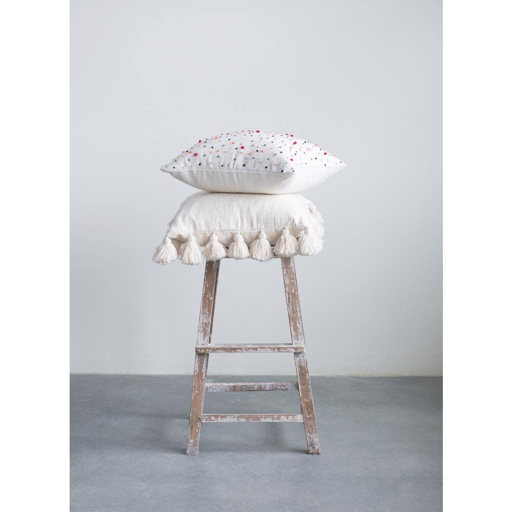 Gray Cotton Slub Pillow with Tassels