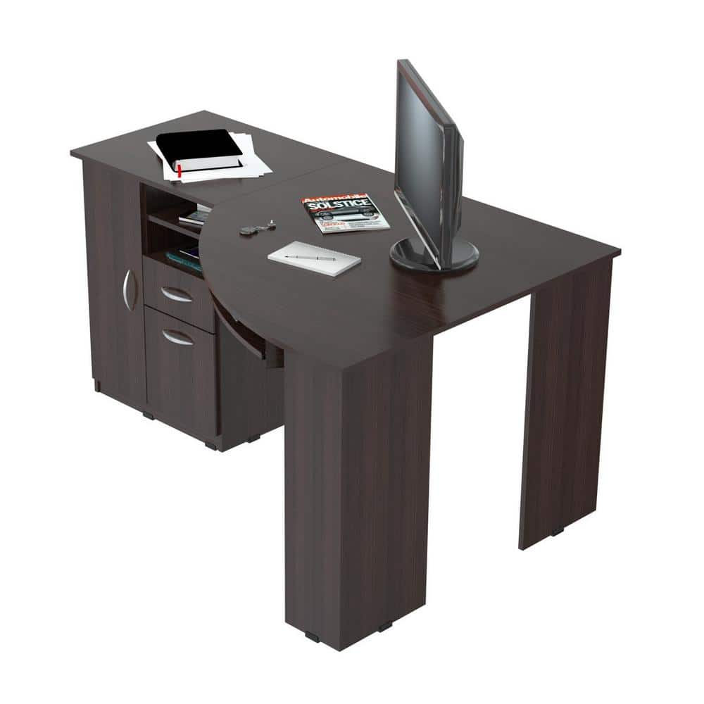 Espresso Wengue L-Shaped Corner Workstation with Drawers & CPU Storage