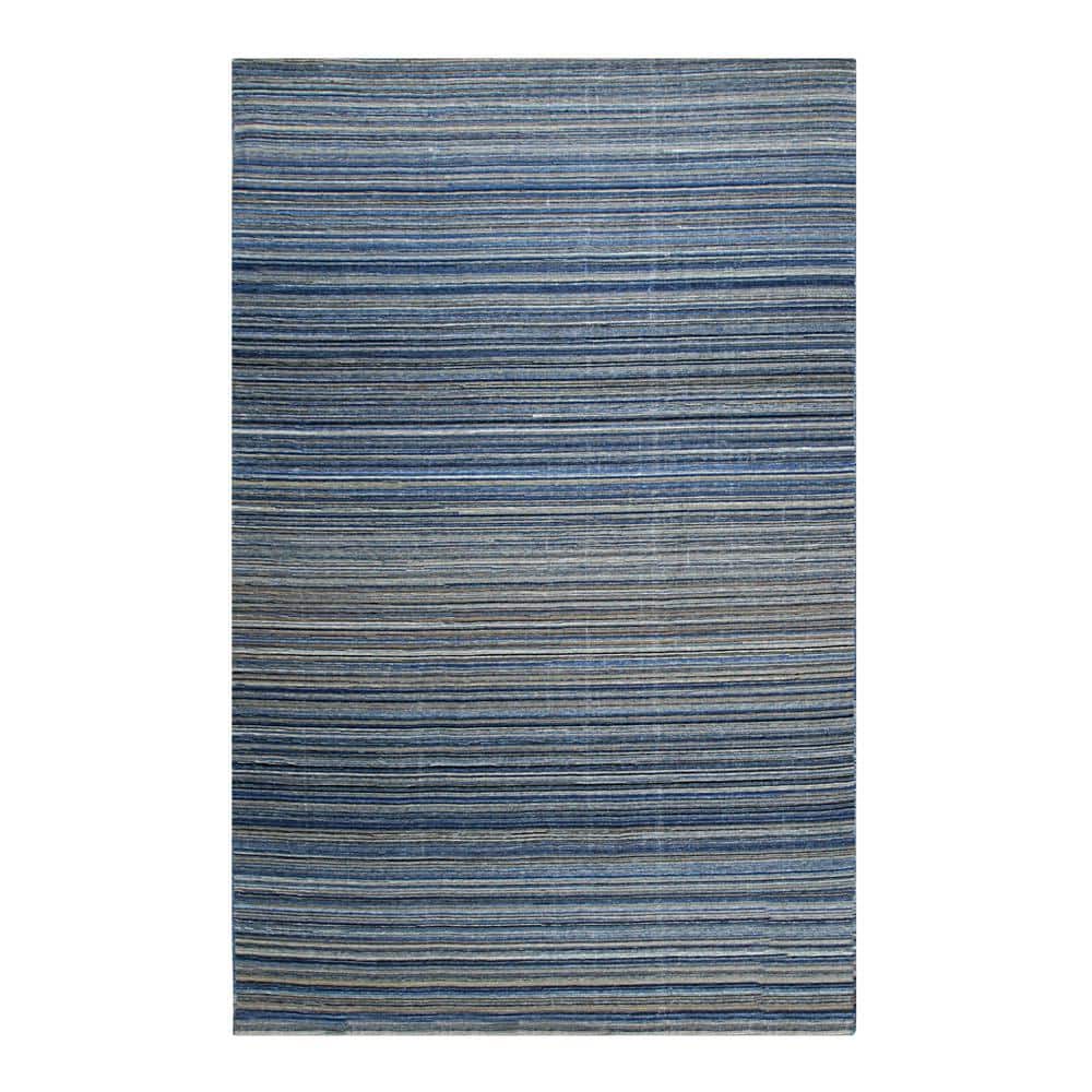 Blue and Gray Handmade Polyester Striped Indoor/Outdoor Area Rug