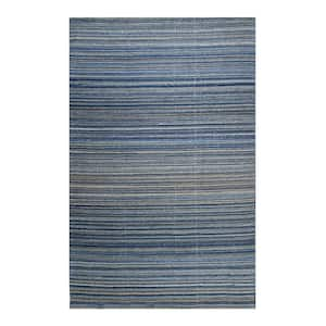 Blue 5 ft. x 8 ft. Handmade Polyester Contemporary Indoor/Outdoor Stripes Rug Area Rug