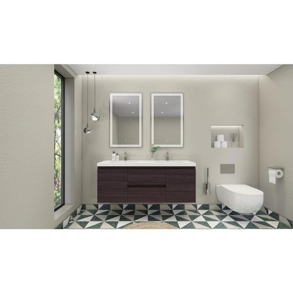 Moreno Bath Bohemia 60 in. W Bath Vanity in Dark Gray Oak with Reinforced Acrylic Vanity Top in White with White Basins