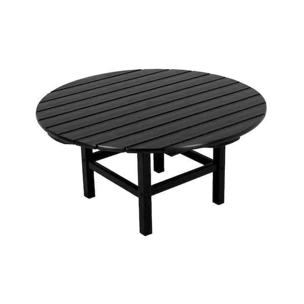 POLYWOOD Black 38 in. Round Patio Conversation Table
