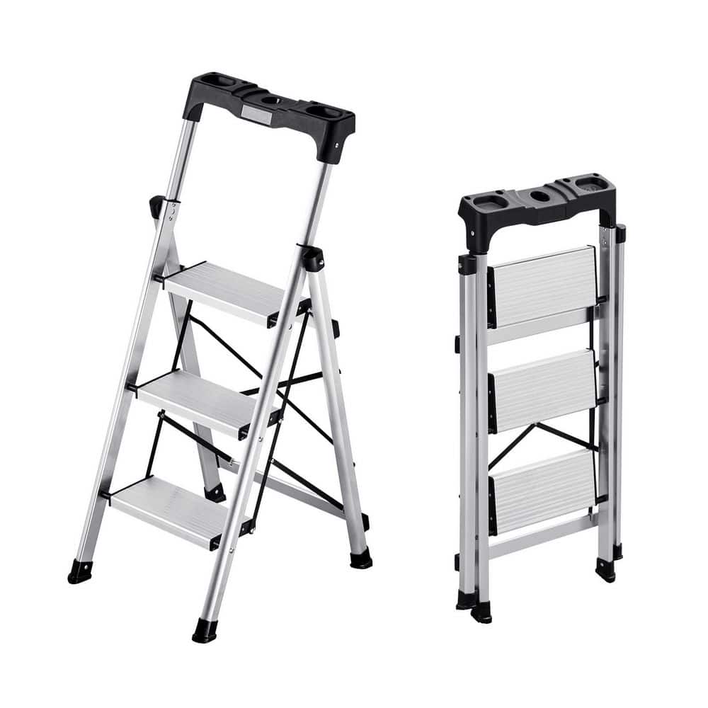 3 Step Ladder, Folding Step Stool with Wide Anti-Slip Pedal and Comfort Handgrip, 330 lbs. Aluminum Stepladder, Silver price history on PriceWatchPro