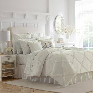 Adelina 3-Piece White Solid Cotton Full/Queen Duvet Cover Set