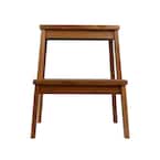 Acacia Wood Small Size Rectangle Two Steps Stool, Strong Weight Capacity Upto 250 LBS