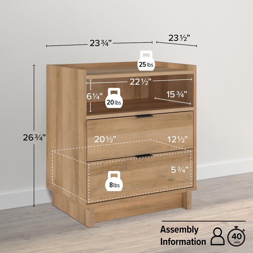 Oak Pine 3-Drawer Modern Nightstand with Shelf