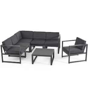Navan Black 7-Piece Aluminum Outdoor Patio Conversation Set with Dark Grey Cushions