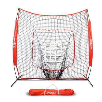 7 ft. x 7 ft. Baseball and Softball Practice Hitting and Pitching Net with Bow Frame, Carry Bag and Bonus Strike Zone