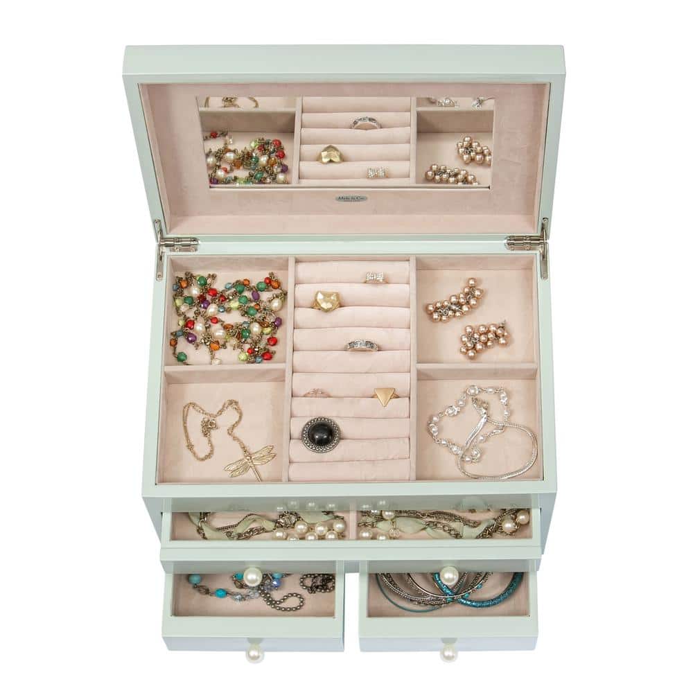 Seafoam Green Wooden Jewelry Box with Pearl Knobs