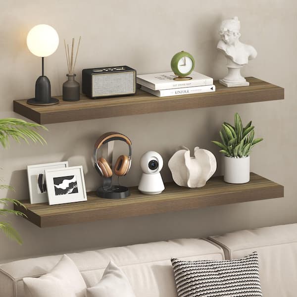 Tanna 2 in. Tall Retro Brown Wood 1-Shelf Bookcase