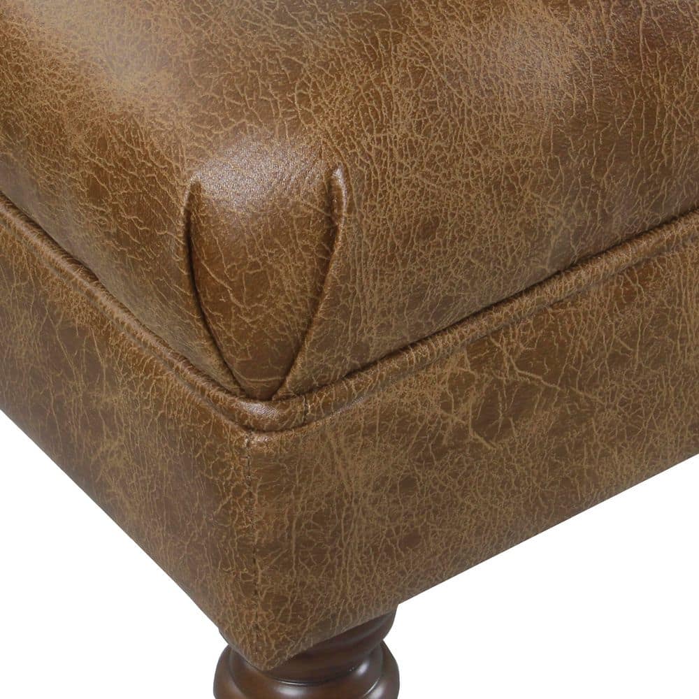Light Brown Tufted Faux Leather Upholstered Bench
