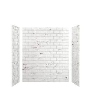 SaraMar 36 in. x 60 in. x 72 in. 3-Piece Easy Up Adhesive Alcove Shower Wall Surround in White Venito