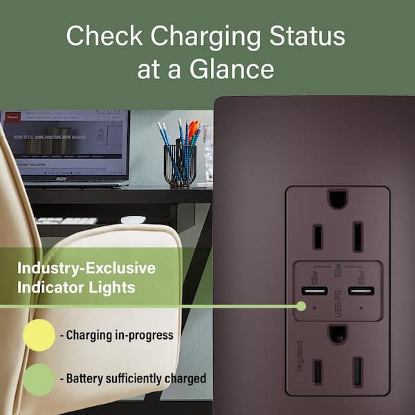 Legrand radiant 15A Tamper Resistant 65W Power Delivery USB Type C