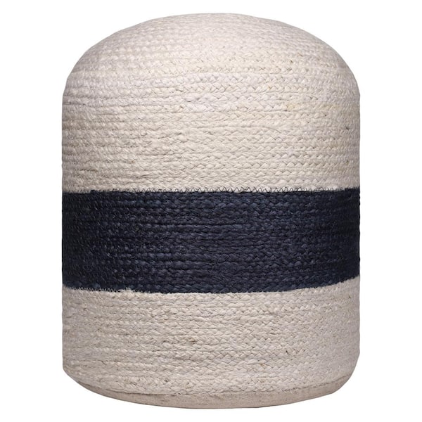 Unbranded Nautical Coastal Bleach/Navy Striped Indoor Hand Made Jute Pouf