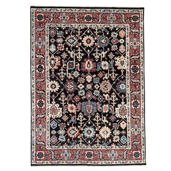 C.Brown/R.Red Hand Knotted Wool Traditional Oriental Design Rug, 10' x 14', Area Rug
