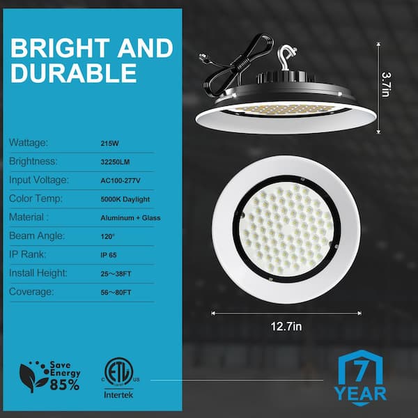 bulbeats 4Pack of 215W LED High Bay Light 32250LM High Bay LED Shop Lights AC100-277V Commercial Bay Lighting for Warehouse