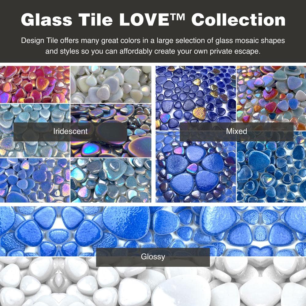 Glass Tile Love Purest 12 in. X 12 in. Pebble Glass Mosaic Tile (10.76 sq. ft./case) 1010457914, Ideal for Kitchen Tile, Backsplash Tile, Bathroom Tile, and Pool Tile
