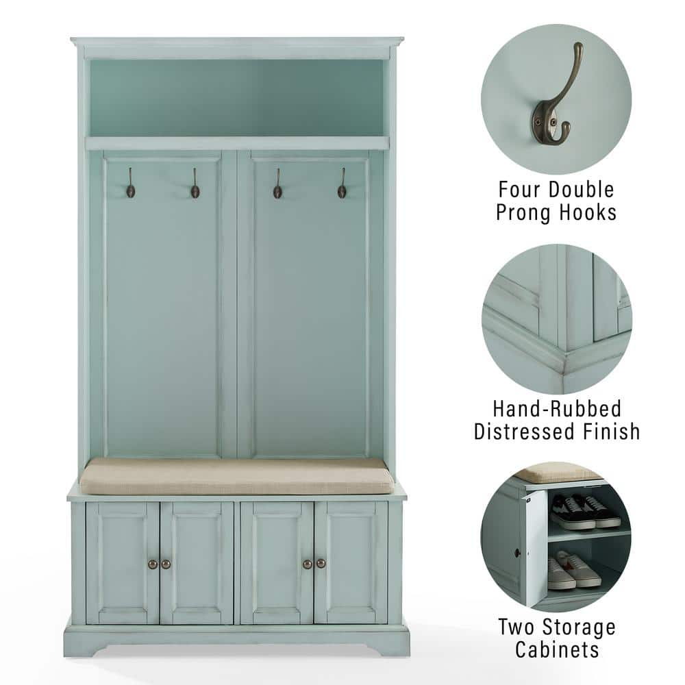 Holbrook Seafoam Blue Distressed Hall Tree with Storage Bench