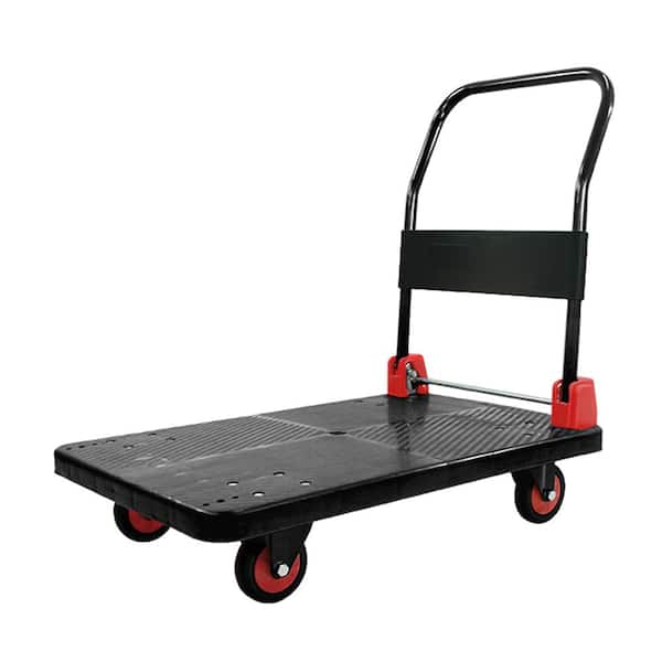 Otryad 1100 lbs. Capacity Foldable Heavy-Duty Platform Cart Warehouse Push Hand Truck Serving Cart with Anti-Skid Panel, Black