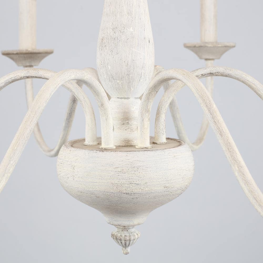 Distressed Cream 6-Light Candle Style Metal Chandelier