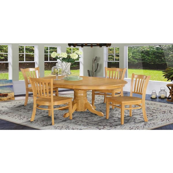 East West Furniture 5-Piece Oval Natural Oak Finish Solid Wood Top Dining table with 4 Chairs with Lattice Back