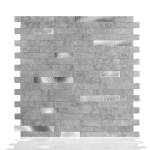 12-sheets Silver Grey 11.5 in. x 11.75 in. Peel & Stick Metallic Wall Tile Backsplash [12 sq.ft./pack]