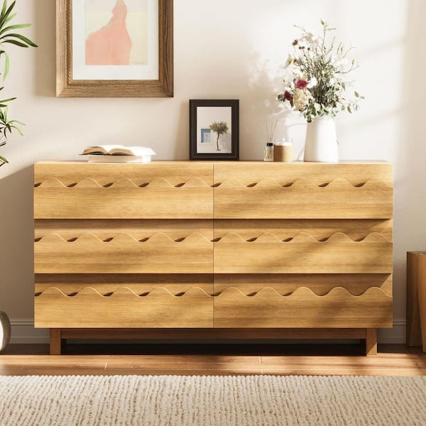 Noble House Selvon Modern Natural Oak Finish 6 Drawers Dresser (60 in. W x  33 in. H), Wooden Chest of Drawers 189134 - The Home Depot