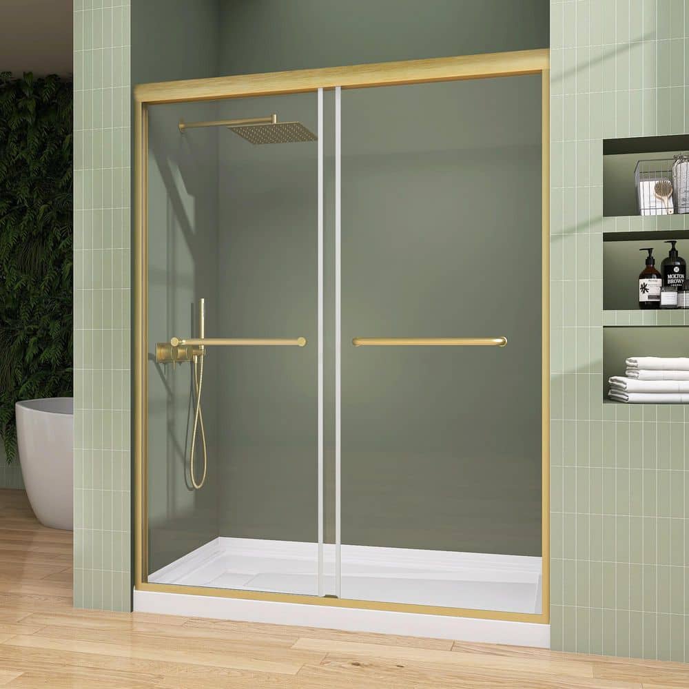 56-60 in. W x 75 in. H Semi-Frameless Sliding Bypass Glass Shower Door in Brushed Gold 5/16 in. Tempered Glass price history on PriceWatchPro